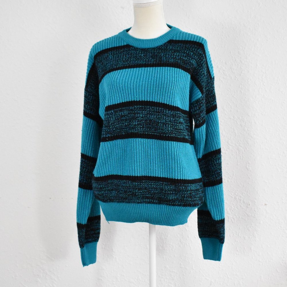 Vintage Mervyns Black and Teal Sweater Medium